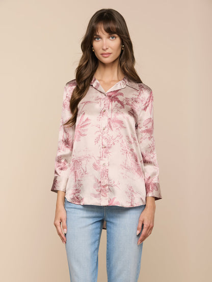 Dani Silk Blouse Tan Multi Textured Jungle Toile - L'AGENCE