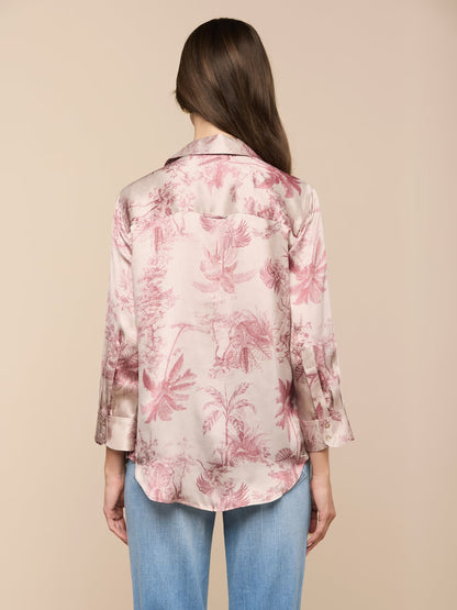 Dani Silk Blouse Tan Multi Textured Jungle Toile - L'AGENCE