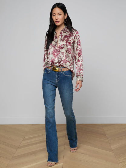 Tyler Silk Blouse Tan/Truffle Butterfly Toile - L'AGENCE