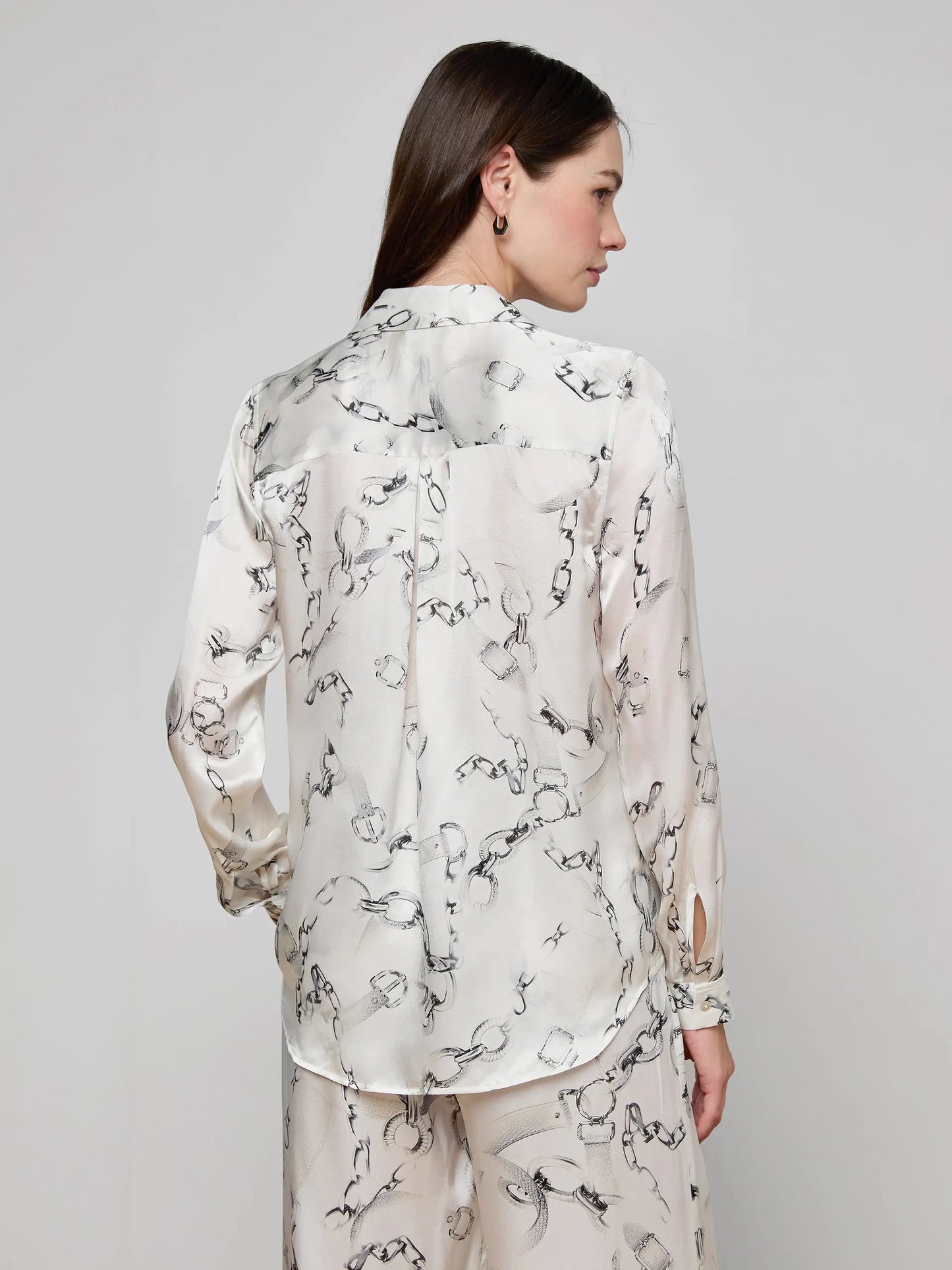 Tyler Silk Blouse Ivory/Grey Small Faded Chain - L'AGENCE