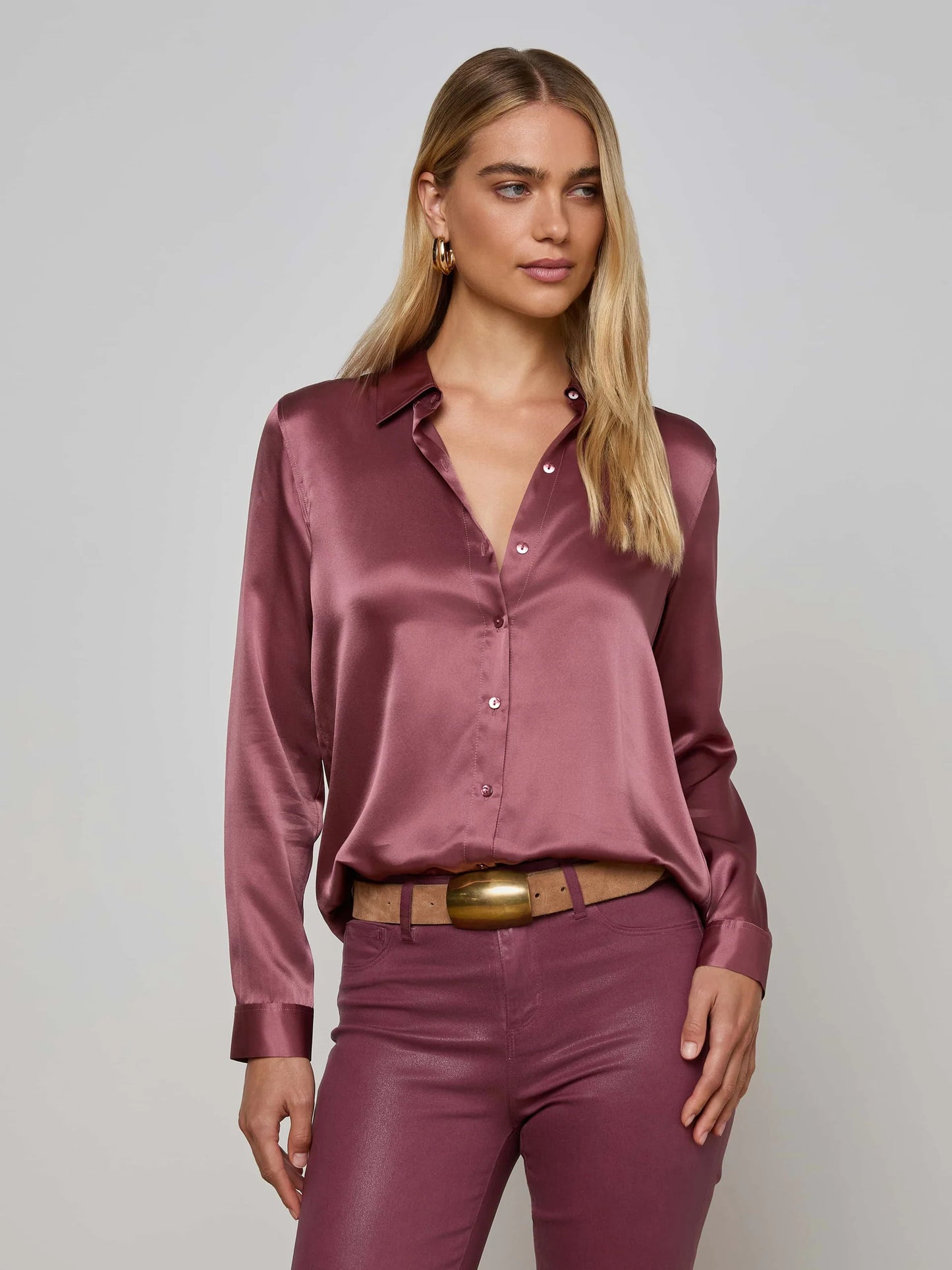Tyler Silk Blouse Dark Mauve - L'AGENCE