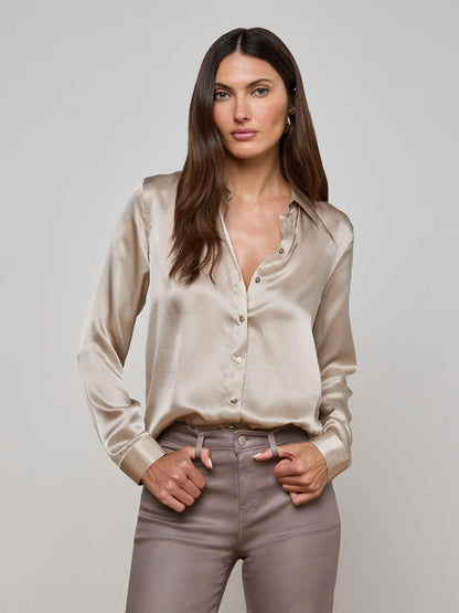 Tyler Silk Blouse Smoke Grey - L'AGENCE