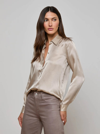 Tyler Silk Blouse Smoke Grey - L'AGENCE