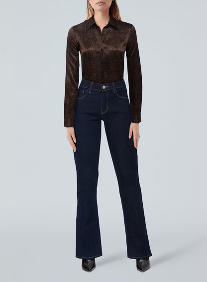 Tyler Silk Blouse Brown Herringbone Print - L'AGENCE