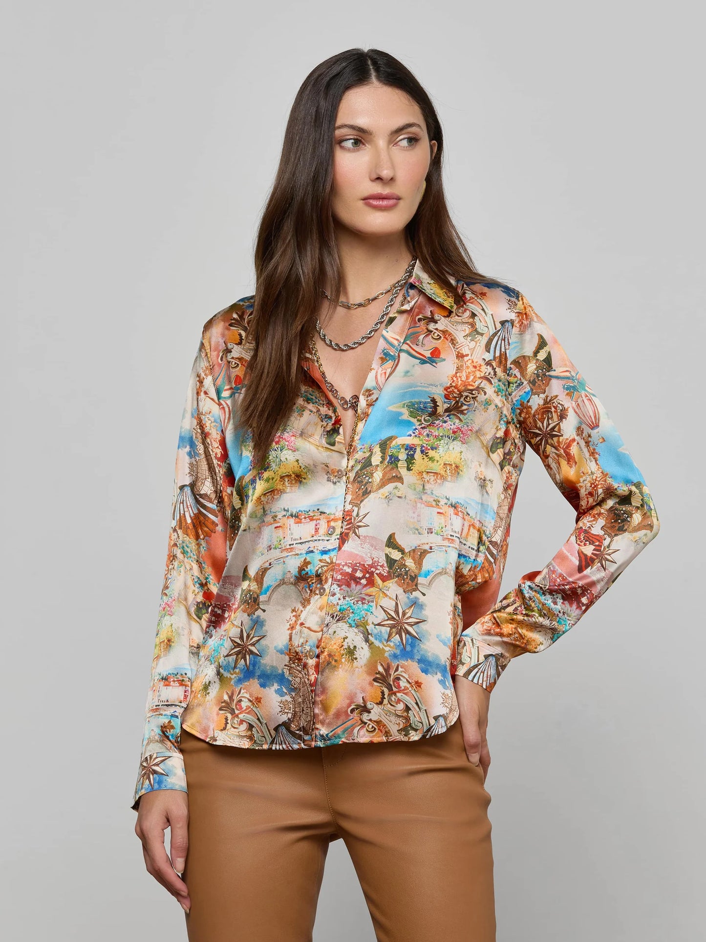 Tyler Silk Blouse Multi Collage - L'AGENCE