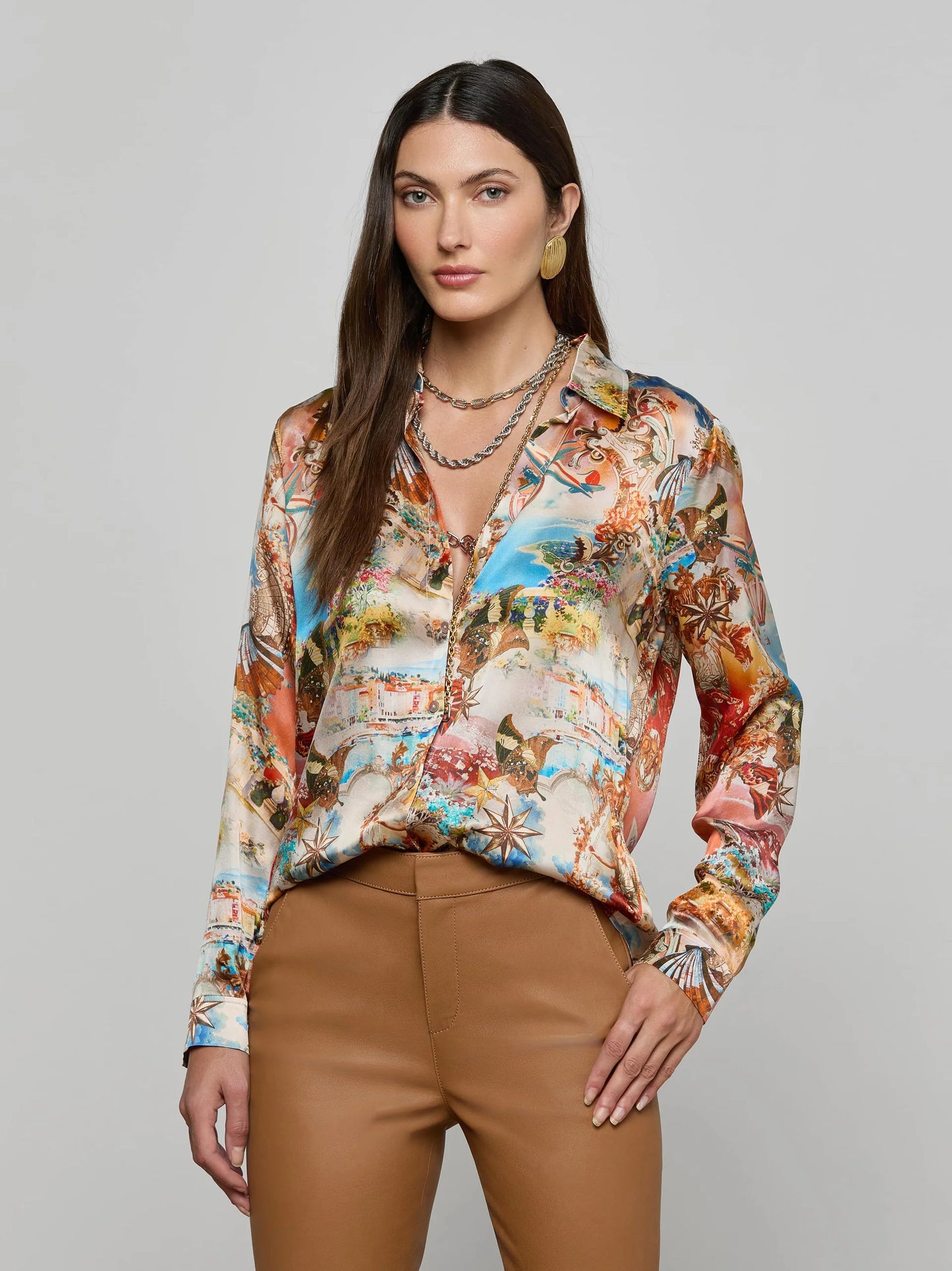 Tyler Silk Blouse Multi Collage - L'AGENCE