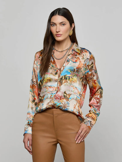 Tyler Silk Blouse Multi Collage - L'AGENCE