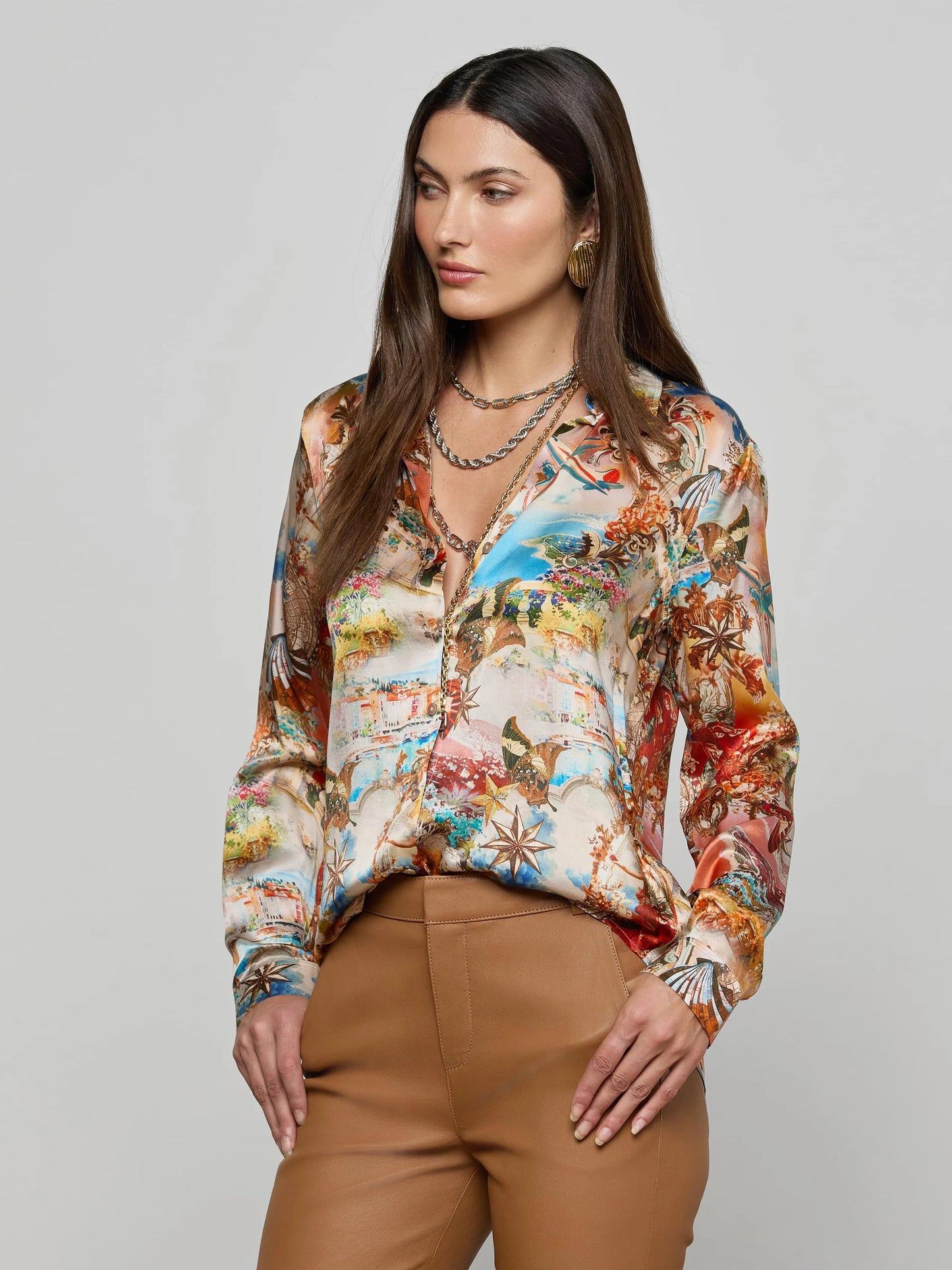 Tyler Silk Blouse Multi Collage - L'AGENCE