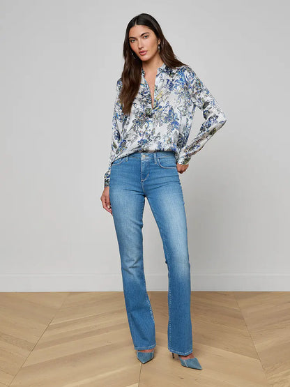 Tyler Silk Blouse Grey Multi Watercolor Butterfly - L'AGENCE