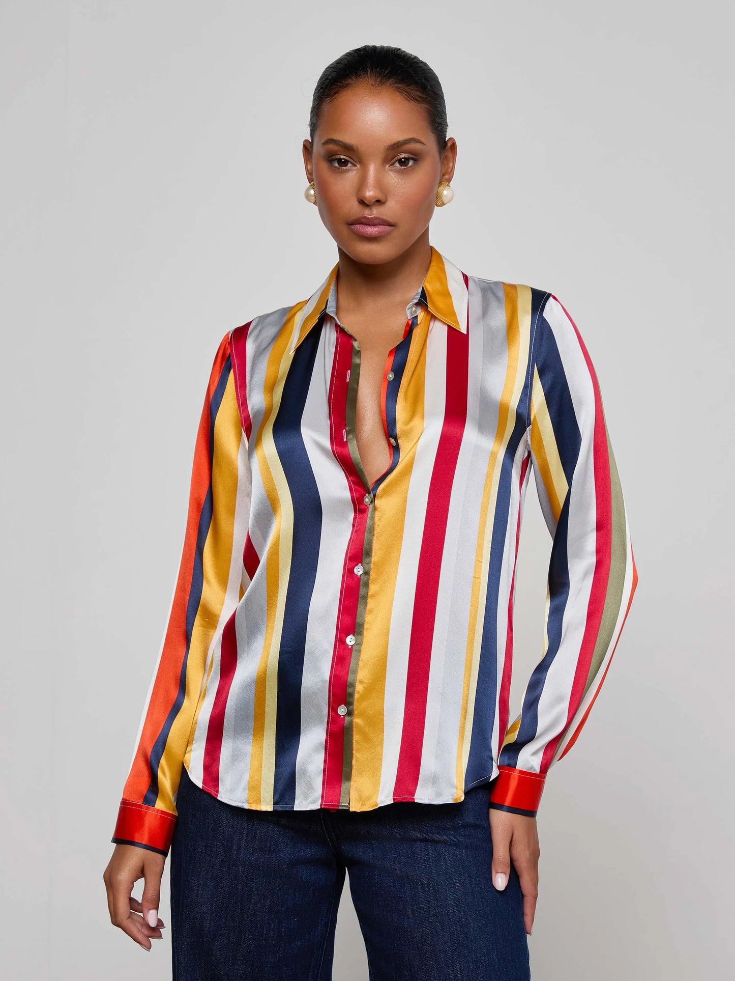 Tyler Silk Blouse Multi Bright Stripe - L'AGENCE