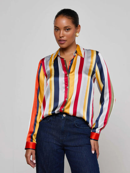 Tyler Silk Blouse Multi Bright Stripe - L'AGENCE