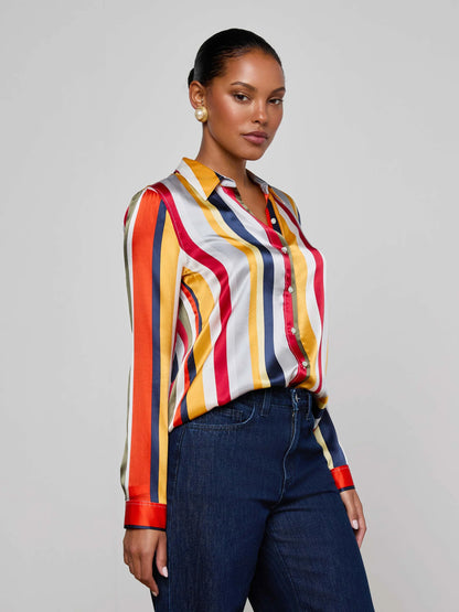 Tyler Silk Blouse Multi Bright Stripe - L'AGENCE