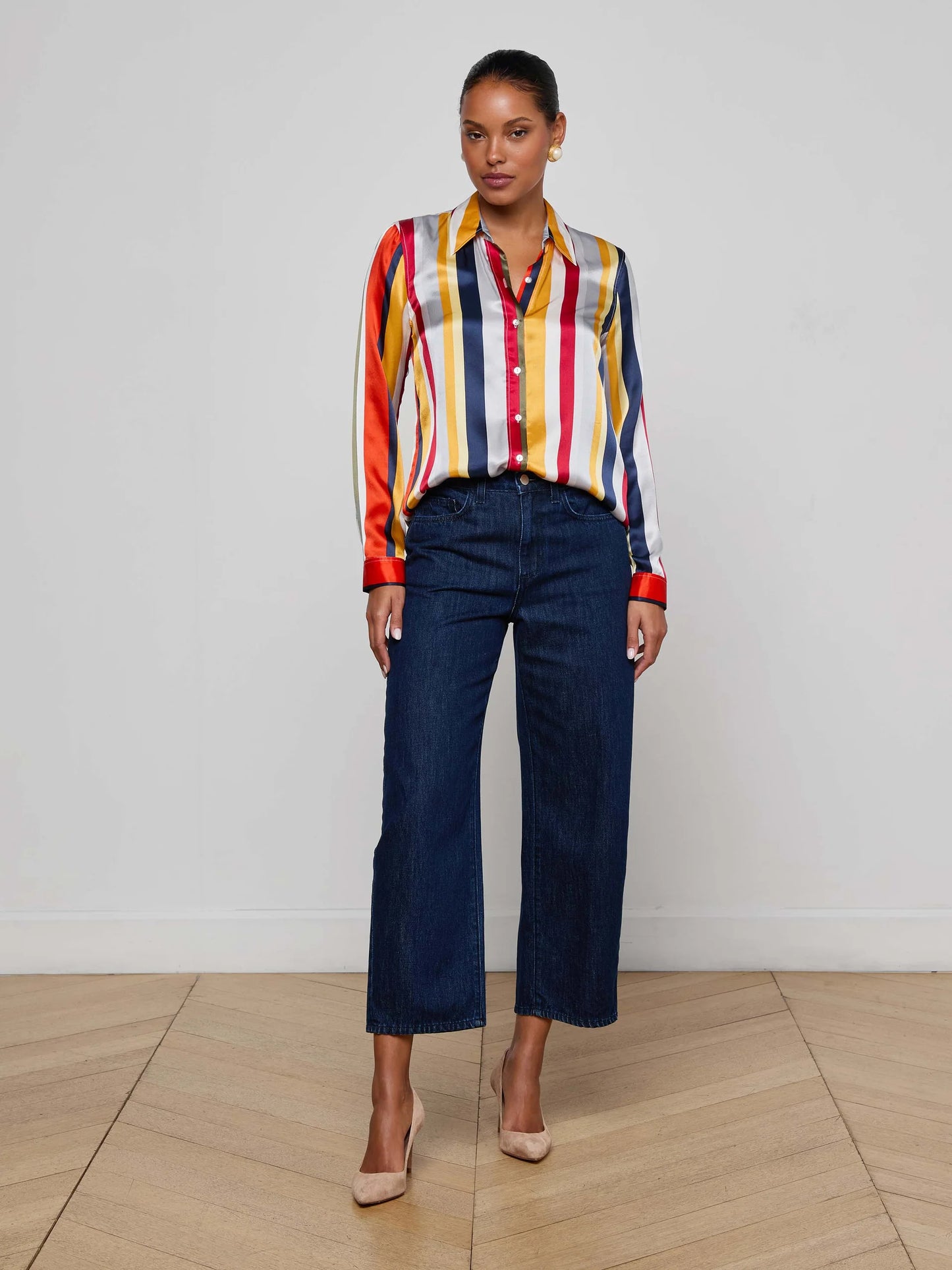 Tyler Silk Blouse Multi Bright Stripe - L'AGENCE