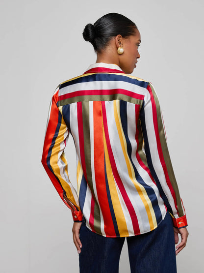 Tyler Silk Blouse Multi Bright Stripe - L'AGENCE