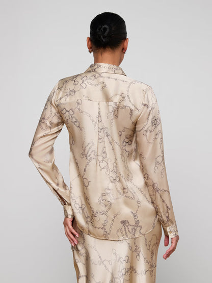 Tyler Silk Blouse Soft Macadamia Multi Small Horsebit Chain - L'AGENCE