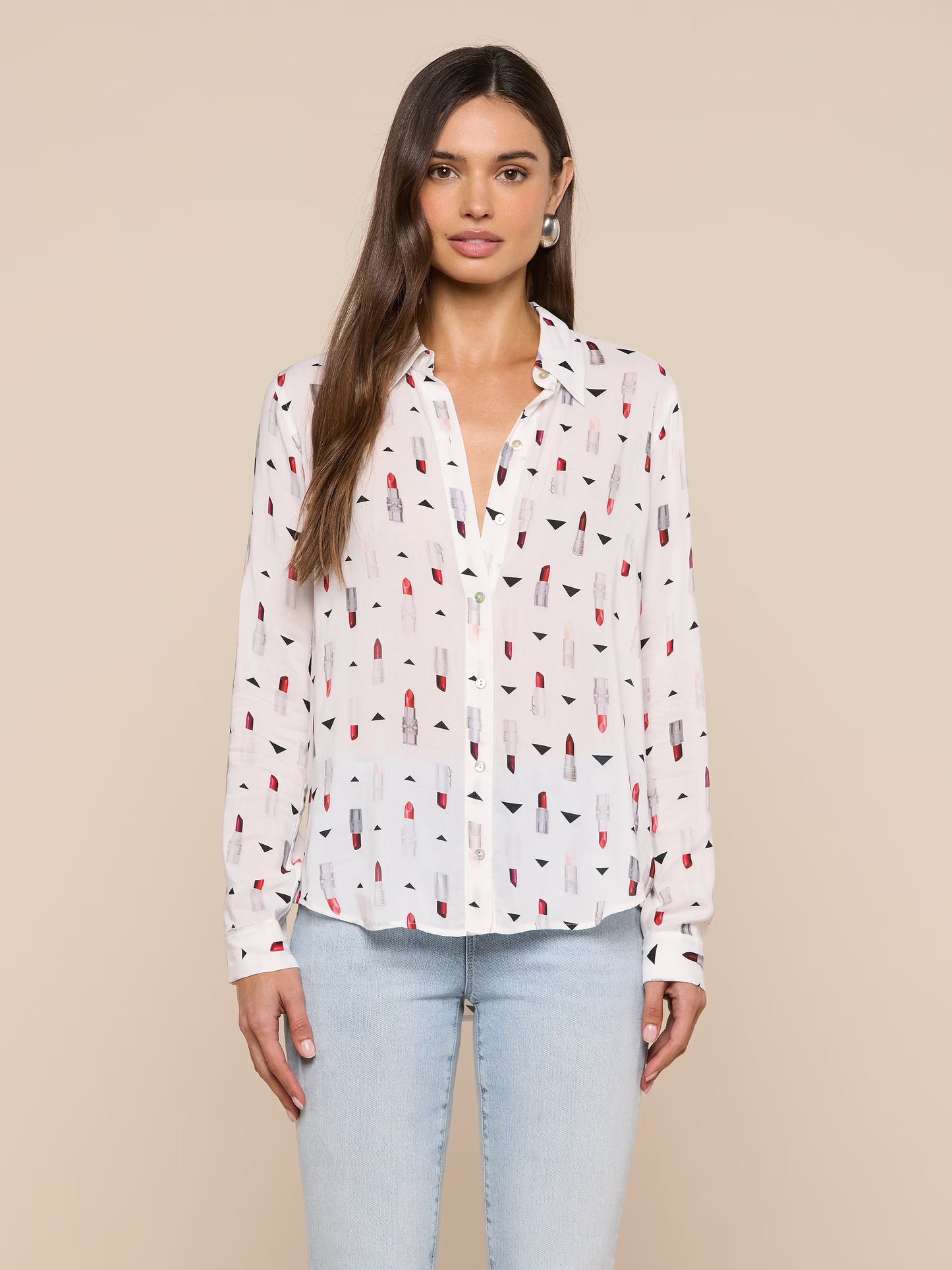 Holly Blouse Ivory Multi Lipstick Geo - L'AGENCE