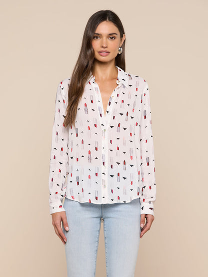 Holly Blouse Ivory Multi Lipstick Geo - L'AGENCE