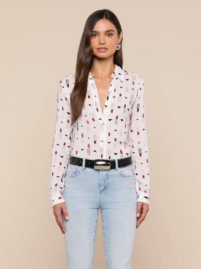 Holly Blouse Ivory Multi Lipstick Geo - L'AGENCE