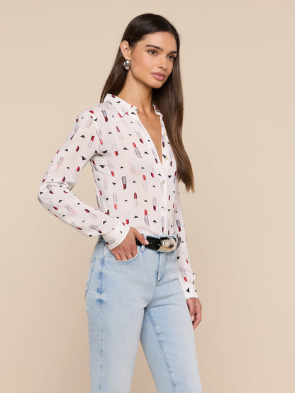 Holly Blouse Ivory Multi Lipstick Geo - L'AGENCE