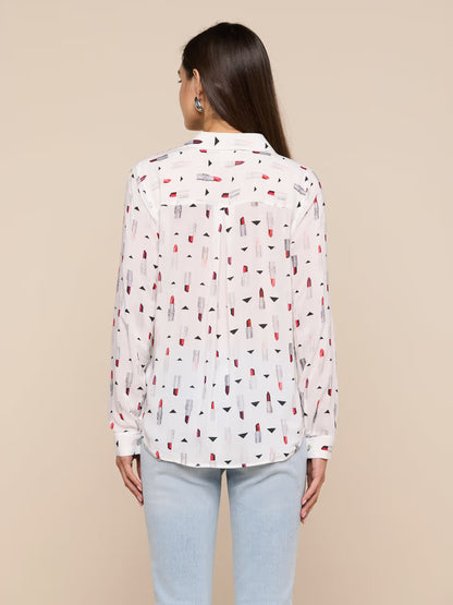 Holly Blouse Ivory Multi Lipstick Geo - L'AGENCE