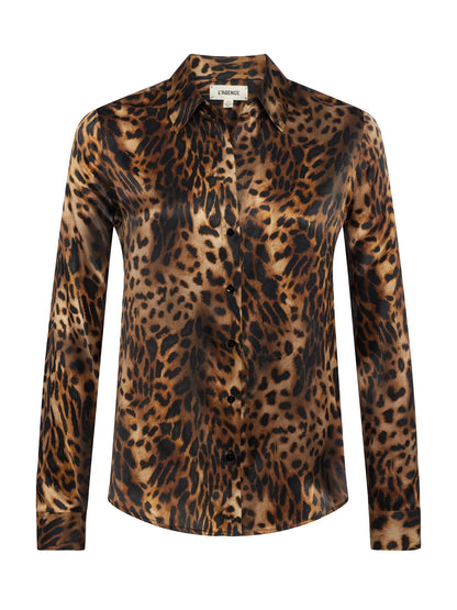 Tyler Blouse Brown Multi Oil Leopard - L'AGENCE