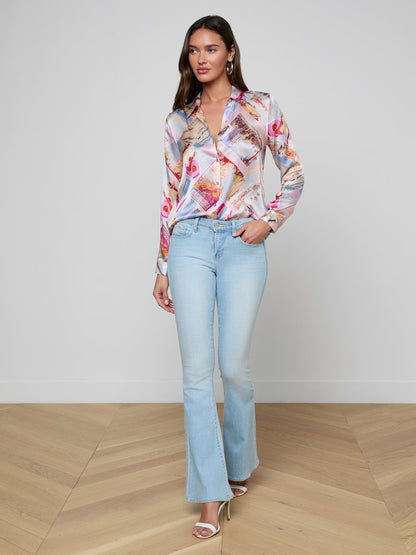 Tyler Silk Blouse Light Pink Multi Large Postcard Print - L'AGENCE