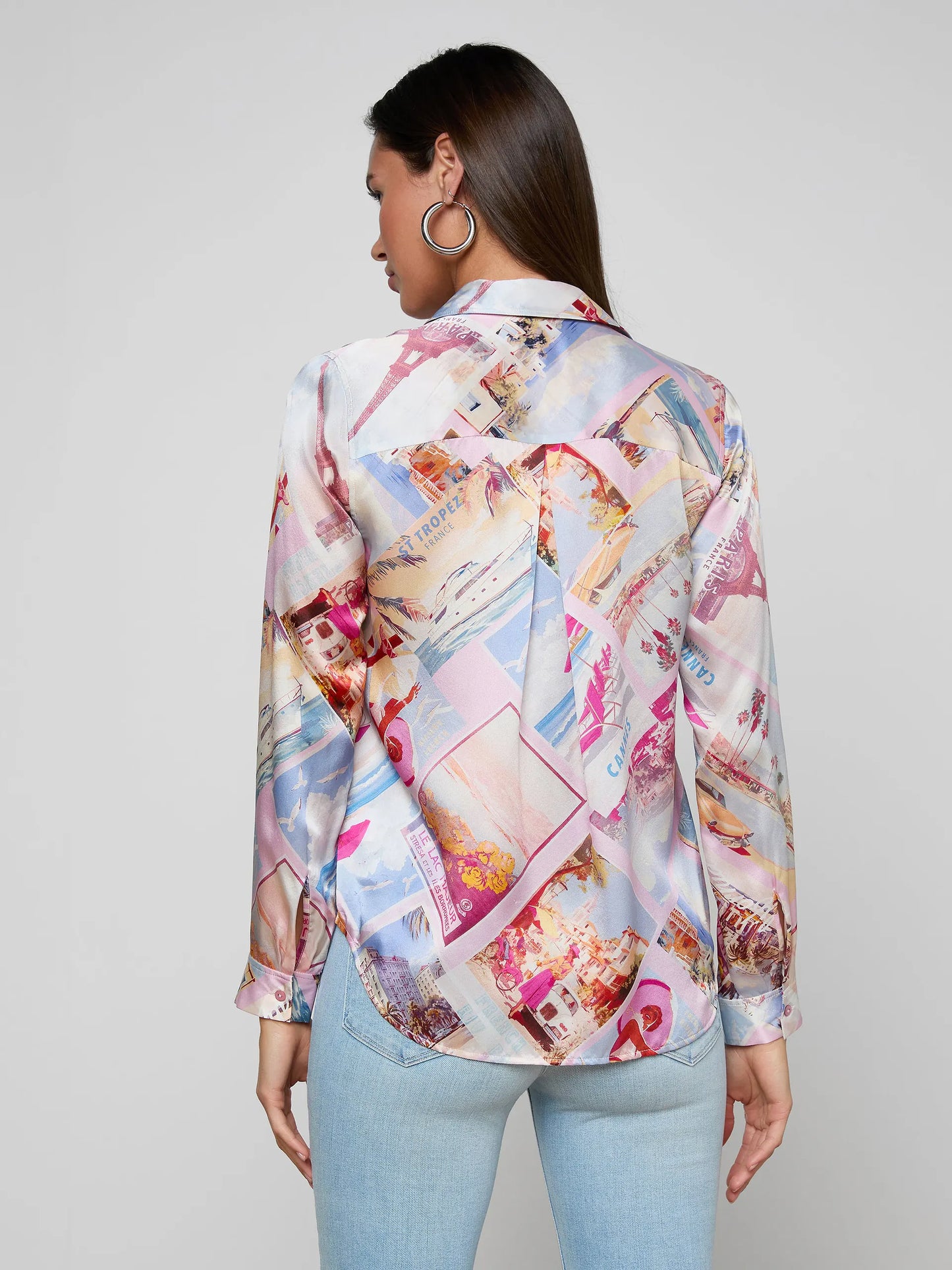 Tyler Silk Blouse Light Pink Multi Large Postcard Print - L'AGENCE