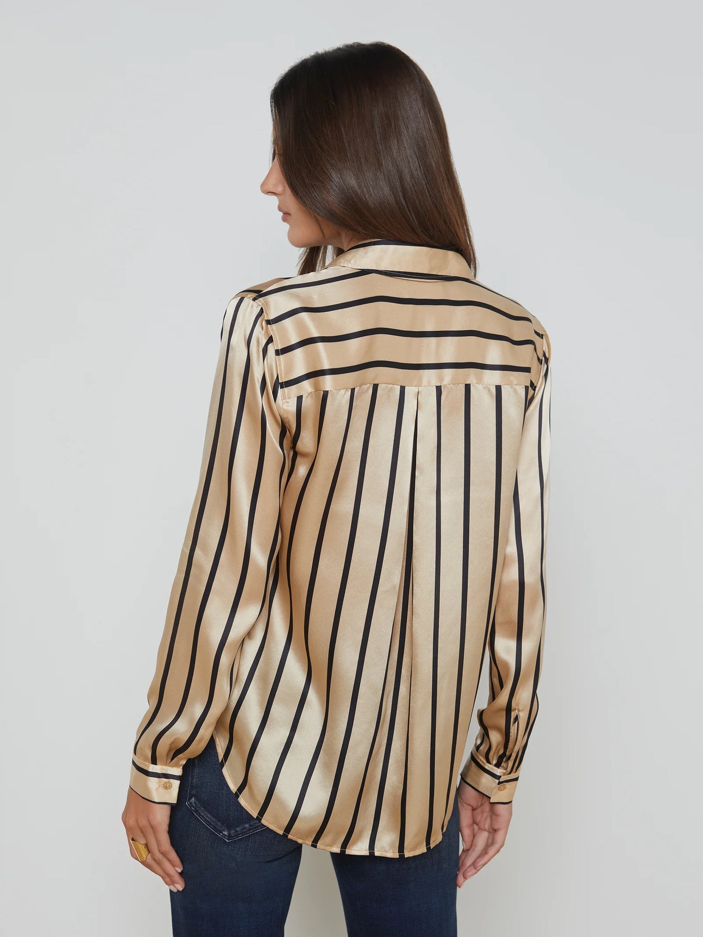 Tyler Silk Blouse Almond/Black Stripe - L'AGENCE