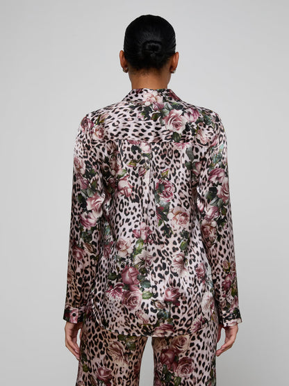 Tyler Silk Blouse Multi Small Rose Cheetah - L'AGENCE