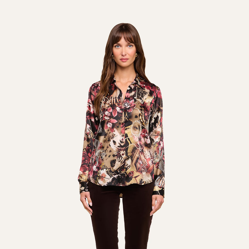 Tyler Silk Blouse Burgundy Multi Lux Collage - L'AGENCE