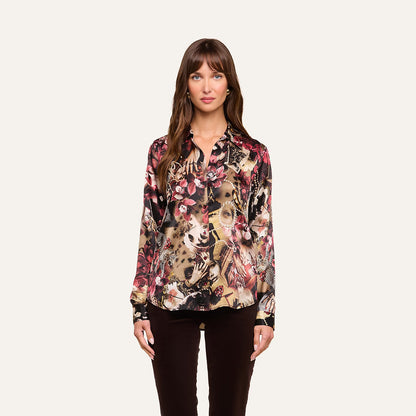 Tyler Silk Blouse Burgundy Multi Lux Collage - L'AGENCE