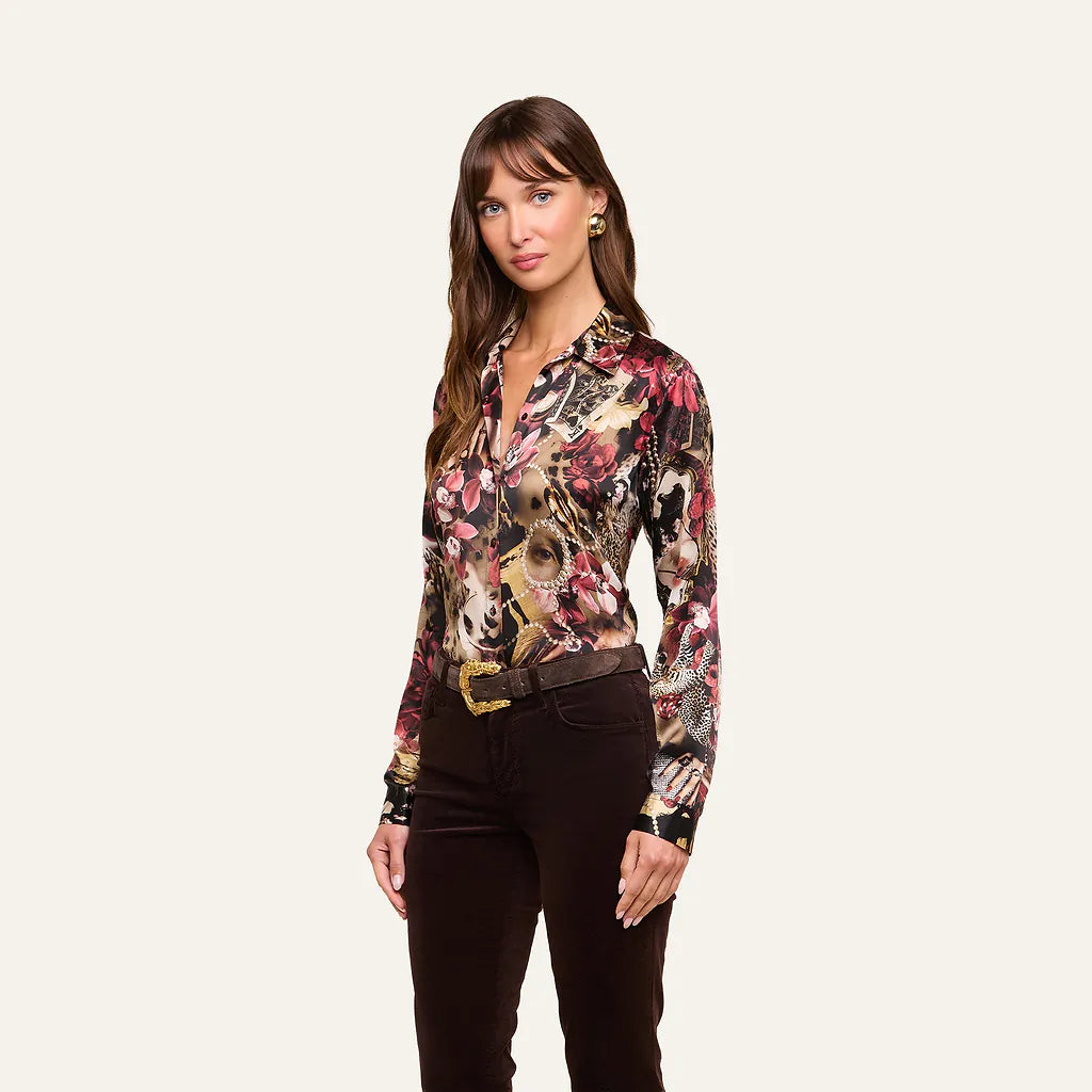 Tyler Silk Blouse Burgundy Multi Lux Collage - L'AGENCE