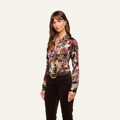 Tyler Silk Blouse Burgundy Multi Lux Collage - L'AGENCE