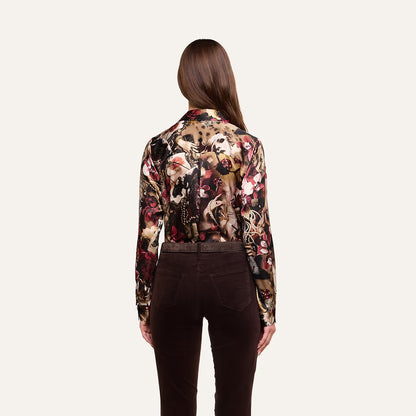 Tyler Silk Blouse Burgundy Multi Lux Collage - L'AGENCE