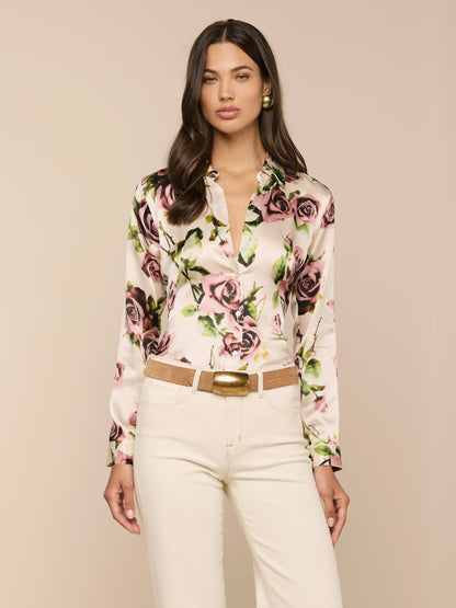 Tyler Silk Blouse Ecru/Mauve Romantic Rose - L'AGENCE