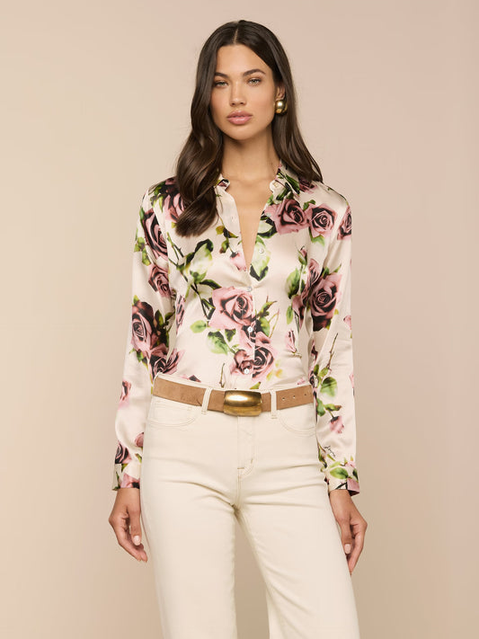 Tyler Silk Blouse Ecru/Mauve Romantic Rose - L'AGENCE