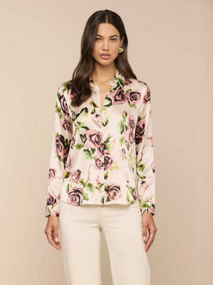Tyler Silk Blouse Ecru/Mauve Romantic Rose - L'AGENCE