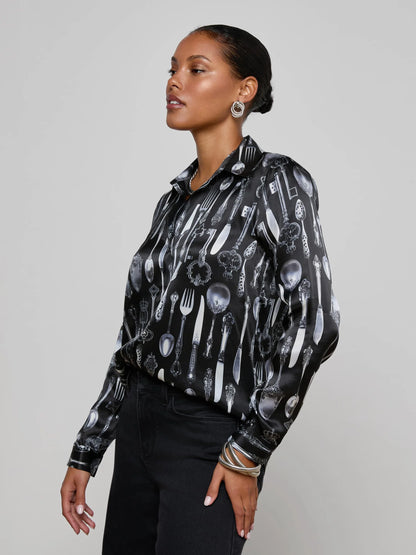Tyler Silk Blouse Black Multi Silverware - L'AGENCE