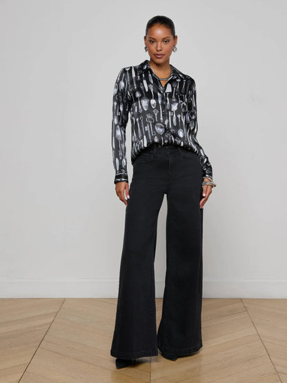Tyler Silk Blouse Black Multi Silverware - L'AGENCE