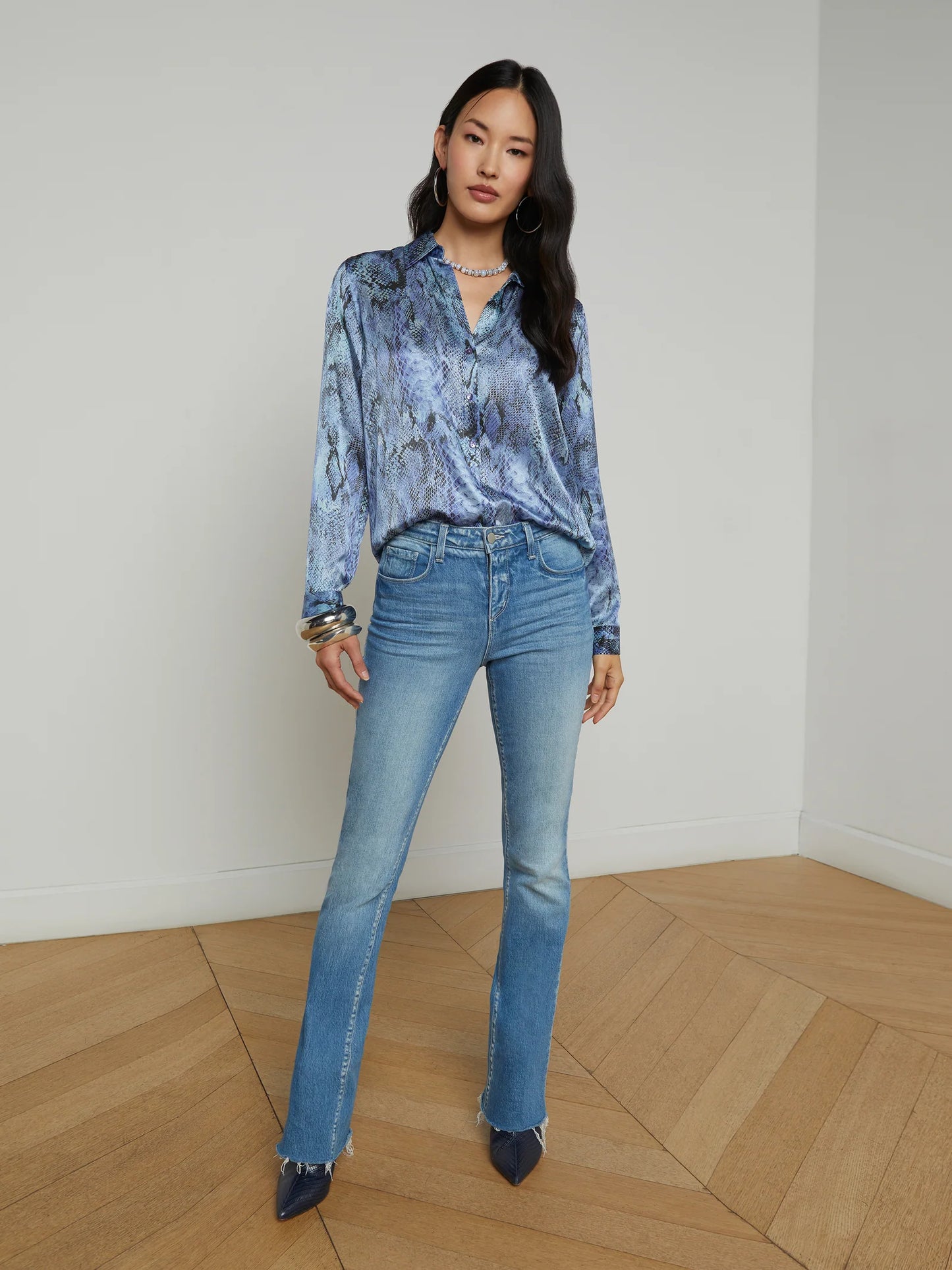 Tyler Silk Blouse Blue Snake - L'AGENCE