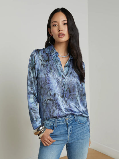 Tyler Silk Blouse Blue Snake - L'AGENCE