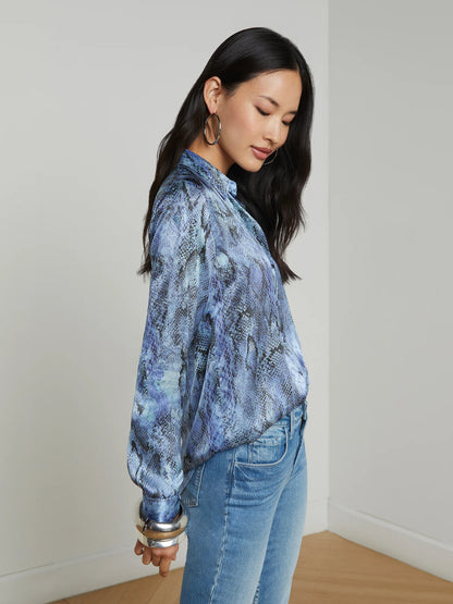 Tyler Silk Blouse Blue Snake - L'AGENCE