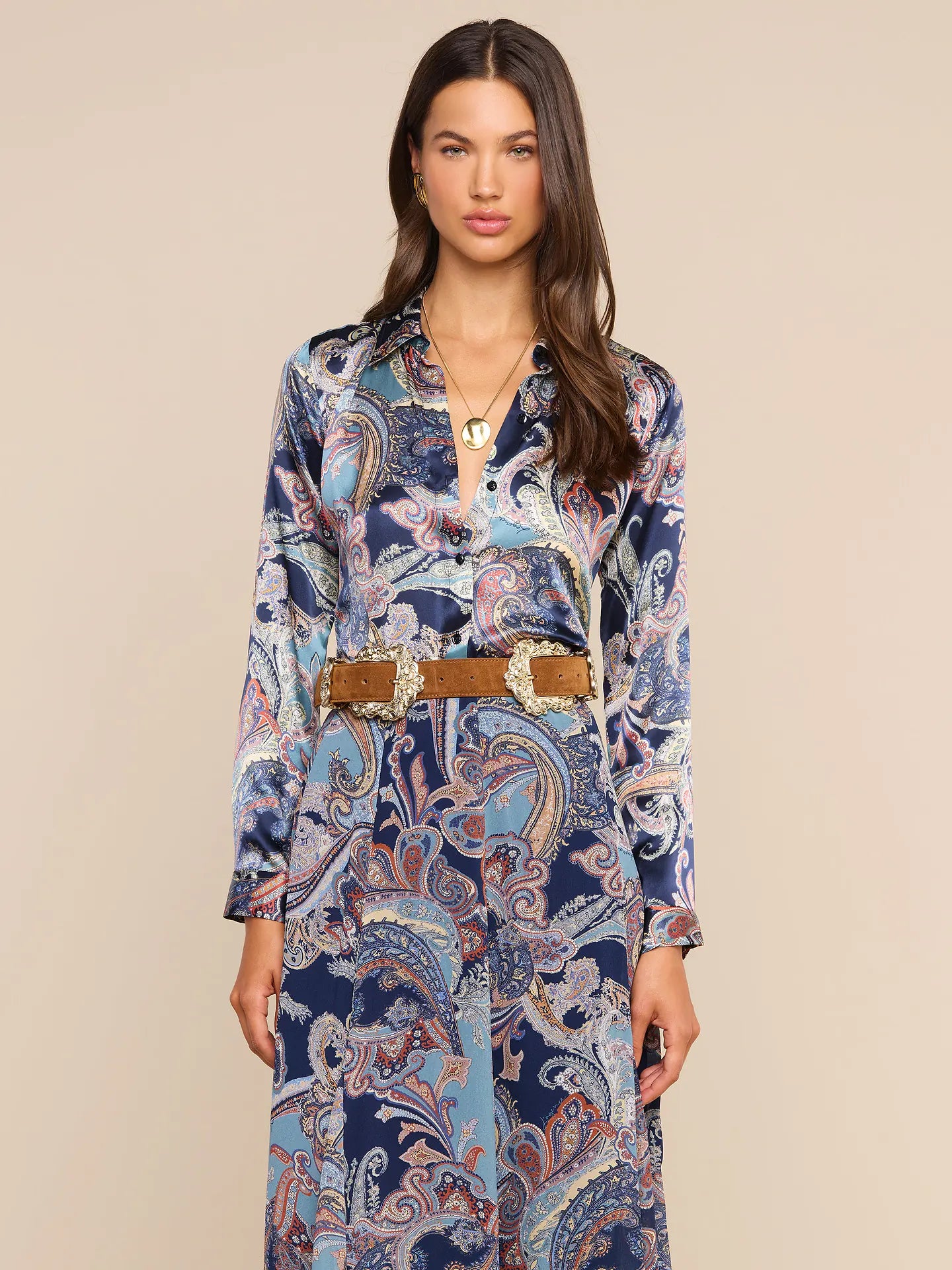 Tyler Silk Blouse Midnight Multi Besarabian Paisley - L'AGENCE