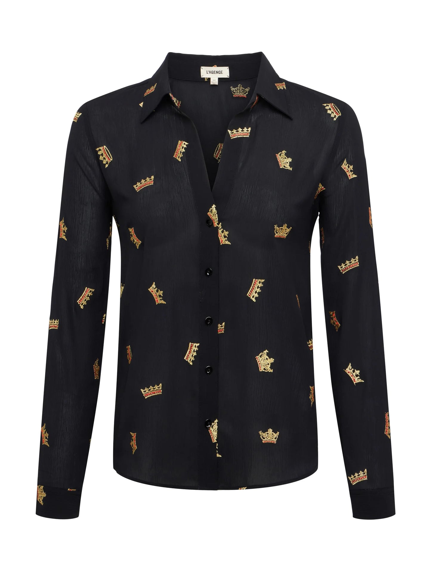 Laurent Blouse Black Gold Crown Embroidery - L'AGENCE