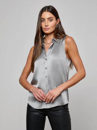 Emmy Sleeveless Silk Blouse Light Grey - L'AGENCE