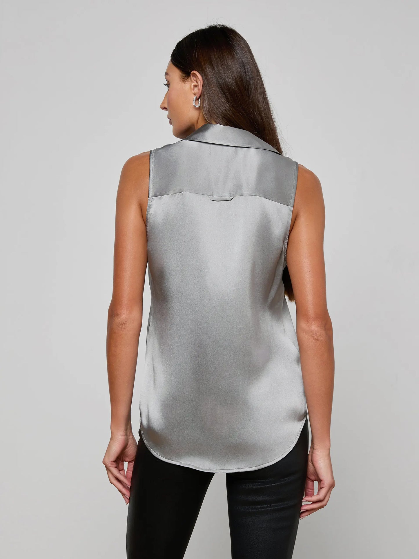 Emmy Sleeveless Silk Blouse Light Grey - L'AGENCE