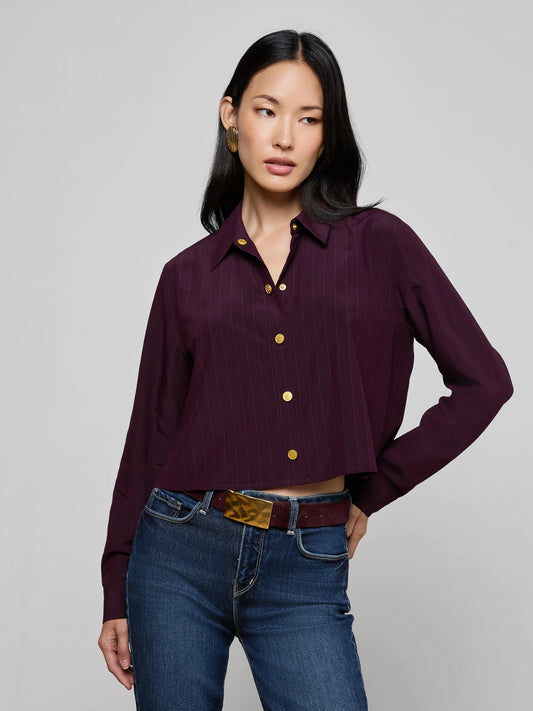 Cosette Shirt Dark Malbec Pinstripe - L'AGENCE