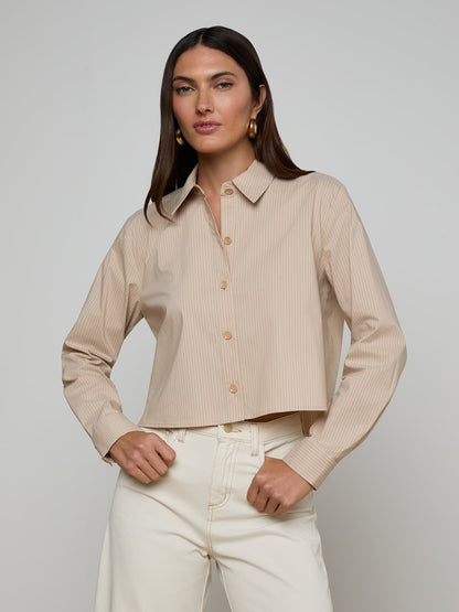 Cosette Shirt Macadamia/Light Brown Stripe - L'AGENCE