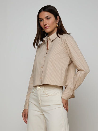 Cosette Shirt Macadamia/Light Brown Stripe - L'AGENCE