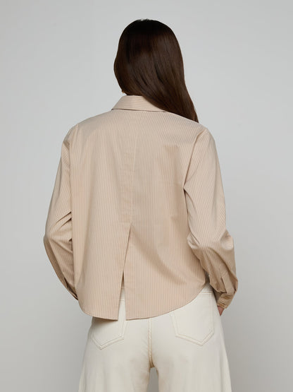 Cosette Shirt Macadamia/Light Brown Stripe - L'AGENCE